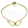 Pulsera Bolo Ajustable 03.63.2105.1.10 Oro Laminado, Diseño de Cruz, con Verde and Multicolor Zirconia Cubica, Pulido, Tono Dorado (01 MM Thickness, 10 Inches Length)