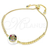 Pulsera Bolo Ajustable 03.63.2105.1.10 Oro Laminado, Diseño de Cruz, con Verde and Multicolor Zirconia Cubica, Pulido, Tono Dorado (01 MM Thickness, 10 Inches Length)