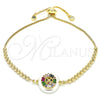Pulsera Bolo Ajustable 03.63.2105.1.10 Oro Laminado, Diseño de Cruz, con Verde and Multicolor Zirconia Cubica, Pulido, Tono Dorado (01 MM Thickness, 10 Inches Length)