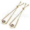 Pulsera Bolo Ajustable 03.63.2105.1.10 Oro Laminado, Diseño de Cruz, con Verde and Multicolor Zirconia Cubica, Pulido, Tono Dorado (01 MM Thickness, 10 Inches Length)