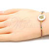 Pulsera Bolo Ajustable 03.63.2108.10 Oro Laminado, Diseño de Búho, con Blanca and Multicolor Zirconia Cubica, Pulido, Tono Dorado (01 MM Thickness, 10 Inches Length)