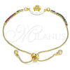 Pulsera Bolo Ajustable 03.63.2108.10 Oro Laminado, Diseño de Búho, con Blanca and Multicolor Zirconia Cubica, Pulido, Tono Dorado (01 MM Thickness, 10 Inches Length)