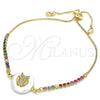 Pulsera Bolo Ajustable 03.63.2108.10 Oro Laminado, Diseño de Búho, con Blanca and Multicolor Zirconia Cubica, Pulido, Tono Dorado (01 MM Thickness, 10 Inches Length)