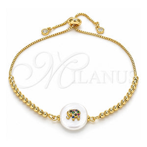 Pulsera Bolo Ajustable 03.63.2109.10 Oro Laminado, Diseño de Elefante, con Zirconia Cubica Blanca, Pulido, Tono Dorado (Grosor 01 MM, 10 Pulgadas de Largo)