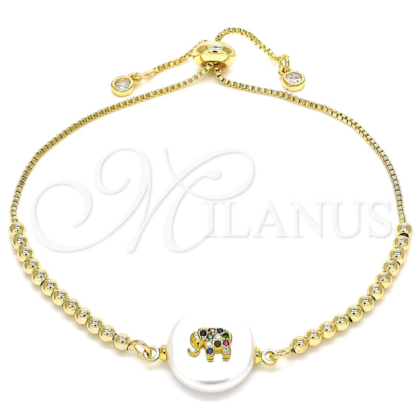 Pulsera Bolo Ajustable 03.63.2109.10 Oro Laminado, Diseño de Elefante, con Blanca Zirconia Cubica, Pulido, Tono Dorado (01 MM Thickness, 10 Inches Length)