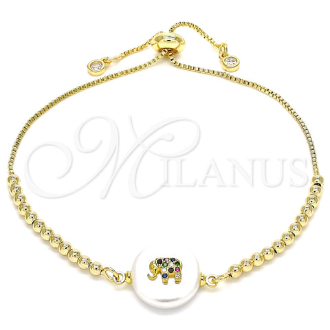 Pulsera Bolo Ajustable 03.63.2109.10 Oro Laminado, Diseño de Elefante, con Blanca Zirconia Cubica, Pulido, Tono Dorado (01 MM Thickness, 10 Inches Length)