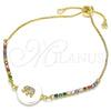 Pulsera Bolo Ajustable 03.63.2110.10 Oro Laminado, Diseño de Elefante, con Blanca and Multicolor Zirconia Cubica, Pulido, Tono Dorado (01 MM Thickness, 10 Inches Length)
