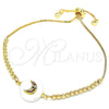 Pulsera Bolo Ajustable 03.63.2119.10 Oro Laminado, Diseño de Luna, con Multicolor Zirconia Cubica, Pulido, Tono Dorado (01 MM Thickness, 10 Inches Length)