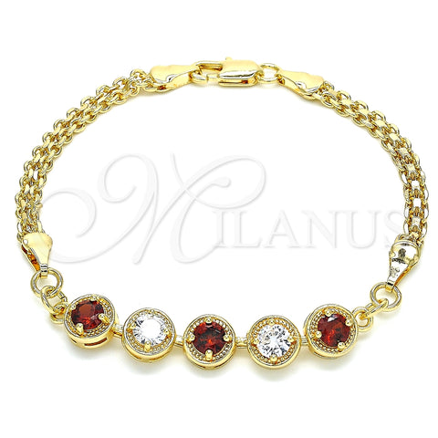 Pulsera Elegante 03.63.2124.07 Oro Laminado, con Granate and Blanca Zirconia Cubica, Pulido, Tono Dorado (04 MM Thickness, 7 Inches Length)