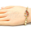 Pulsera Elegante 03.63.2125.07 Oro Laminado, Diseño de Pavo Real, con Granate and Blanca Zirconia Cubica, Pulido, Tono Dorado (05 MM Thickness, 7 Inches Length)