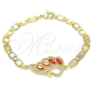 Pulsera Elegante 03.63.2125.07 Oro Laminado, Diseño de Pavo Real, con Granate and Blanca Zirconia Cubica, Pulido, Tono Dorado (05 MM Thickness, 7 Inches Length)
