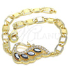 Pulsera Elegante 03.63.2125.1.07 Oro Laminado, Diseño de Pavo Real, con Negro and Blanca Zirconia Cubica, Pulido, Tono Dorado (05 MM Thickness, 7 Inches Length)