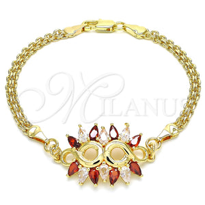 Pulsera Elegante 03.63.2126.08 Oro Laminado, con Granate and Blanca Zirconia Cubica, Pulido, Tono Dorado (04 MM Thickness, 8 Inches Length)