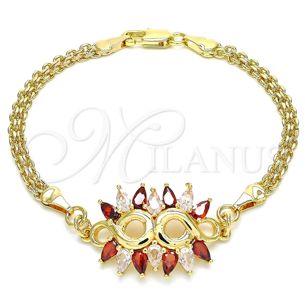 Pulsera Elegante 03.63.2126.08 Oro Laminado, con Granate and Blanca Zirconia Cubica, Pulido, Tono Dorado (04 MM Thickness, 8 Inches Length)