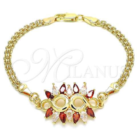Pulsera Elegante 03.63.2126.08 Oro Laminado, con Granate and Blanca Zirconia Cubica, Pulido, Tono Dorado (04 MM Thickness, 8 Inches Length)