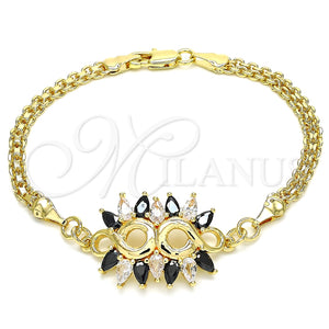 Pulsera Elegante 03.63.2126.1.08 Oro Laminado, con Negro and Blanca Zirconia Cubica, Pulido, Tono Dorado (04 MM Thickness, 8 Inches Length)