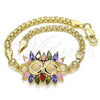 Pulsera Elegante 03.63.2126.2.08 Oro Laminado, con Multicolor Zirconia Cubica, Pulido, Tono Dorado (04 MM Thickness, 8 Inches Length)