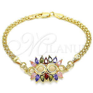 Pulsera Elegante 03.63.2126.2.08 Oro Laminado, con Multicolor Zirconia Cubica, Pulido, Tono Dorado (04 MM Thickness, 8 Inches Length)