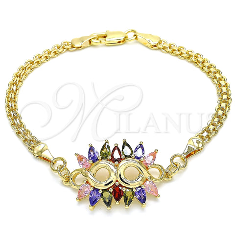 Pulsera Elegante 03.63.2126.2.08 Oro Laminado, con Multicolor Zirconia Cubica, Pulido, Tono Dorado (04 MM Thickness, 8 Inches Length)