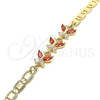 Pulsera Elegante 03.63.2127.07 Oro Laminado, Diseño de Mariposa, con Granate and Blanca Zirconia Cubica, Pulido, Tono Dorado (06 MM Thickness, 7 Inches Length)