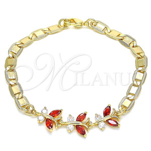Pulsera Elegante 03.63.2127.07 Oro Laminado, Diseño de Mariposa, con Granate and Blanca Zirconia Cubica, Pulido, Tono Dorado (06 MM Thickness, 7 Inches Length)