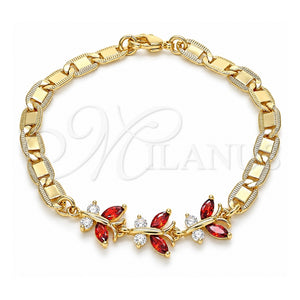 Pulsera Elegante 03.63.2127.07 Oro Laminado, Diseño de Mariposa, con Zirconia Cubica Granate y Blanca, Pulido, Tono Dorado (Grosor 06 MM, 7 Pulgadas de Largo)