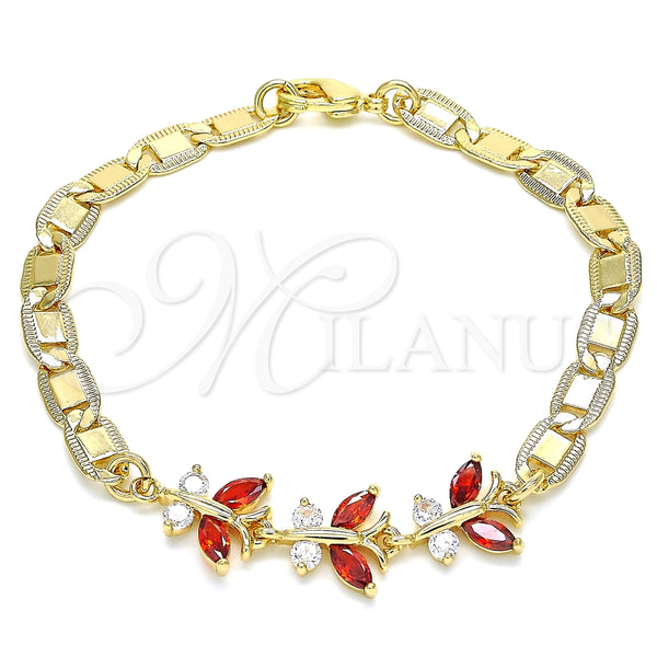 Pulsera Elegante 03.63.2127.07 Oro Laminado, Diseño de Mariposa, con Granate and Blanca Zirconia Cubica, Pulido, Tono Dorado (06 MM Thickness, 7 Inches Length)