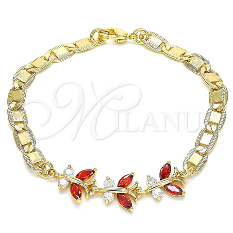 Pulsera Elegante 03.63.2127.07 Oro Laminado, Diseño de Mariposa, con Granate and Blanca Zirconia Cubica, Pulido, Tono Dorado (06 MM Thickness, 7 Inches Length)