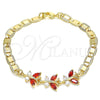 Pulsera Elegante 03.63.2127.07 Oro Laminado, Diseño de Mariposa, con Granate and Blanca Zirconia Cubica, Pulido, Tono Dorado (06 MM Thickness, 7 Inches Length)
