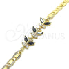 Pulsera Elegante 03.63.2127.1.07 Oro Laminado, Diseño de Mariposa, con Negro and Blanca Zirconia Cubica, Pulido, Tono Dorado (06 MM Thickness, 7 Inches Length)