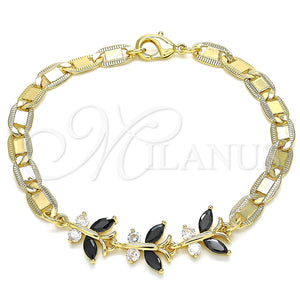 Pulsera Elegante 03.63.2127.1.07 Oro Laminado, Diseño de Mariposa, con Negro and Blanca Zirconia Cubica, Pulido, Tono Dorado (06 MM Thickness, 7 Inches Length)