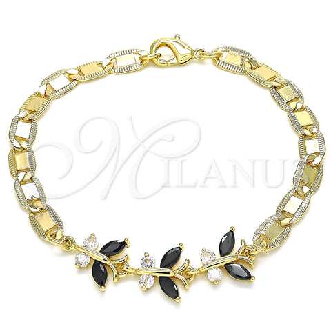 Pulsera Elegante 03.63.2127.1.07 Oro Laminado, Diseño de Mariposa, con Negro and Blanca Zirconia Cubica, Pulido, Tono Dorado (06 MM Thickness, 7 Inches Length)