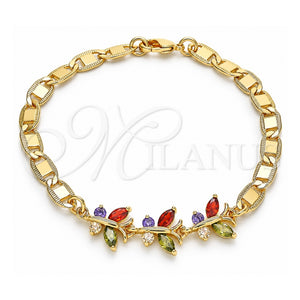 Pulsera Elegante 03.63.2127.2.07 Oro Laminado, Diseño de Mariposa, con Zirconia Cubica Multicolor, Pulido, Tono Dorado (Grosor 06 MM, 7 Pulgadas de Largo)