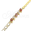 Pulsera Elegante 03.63.2128.08 Oro Laminado, Diseño de Oja, con Granate and Blanca Zirconia Cubica, Pulido, Tono Dorado (05 MM Thickness, 8 Inches Length)