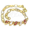 Pulsera Elegante 03.63.2128.08 Oro Laminado, Diseño de Oja, con Granate and Blanca Zirconia Cubica, Pulido, Tono Dorado (05 MM Thickness, 8 Inches Length)