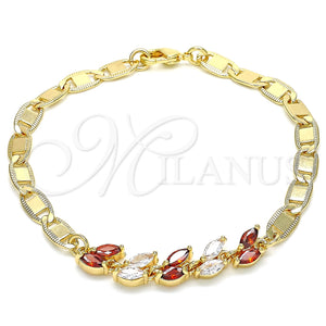Pulsera Elegante 03.63.2128.08 Oro Laminado, Diseño de Oja, con Granate and Blanca Zirconia Cubica, Pulido, Tono Dorado (05 MM Thickness, 8 Inches Length)