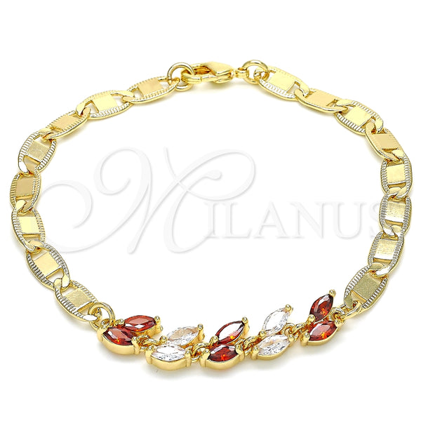 Pulsera Elegante 03.63.2128.08 Oro Laminado, Diseño de Oja, con Granate and Blanca Zirconia Cubica, Pulido, Tono Dorado (05 MM Thickness, 8 Inches Length)