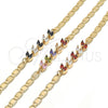 Pulsera Elegante 03.63.2128.08 Oro Laminado, Diseño de Oja, con Granate and Blanca Zirconia Cubica, Pulido, Tono Dorado (05 MM Thickness, 8 Inches Length)