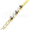 Pulsera Elegante 03.63.2128.1.08 Oro Laminado, Diseño de Oja, con Negro and Blanca Zirconia Cubica, Pulido, Tono Dorado (05 MM Thickness, 8 Inches Length)
