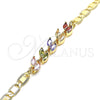 Pulsera Elegante 03.63.2128.2.08 Oro Laminado, Diseño de Oja, con Multicolor Zirconia Cubica, Pulido, Tono Dorado (05 MM Thickness, 8 Inches Length)