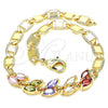 Pulsera Elegante 03.63.2128.2.08 Oro Laminado, Diseño de Oja, con Multicolor Zirconia Cubica, Pulido, Tono Dorado (05 MM Thickness, 8 Inches Length)