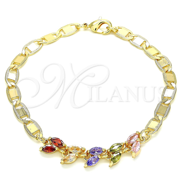 Pulsera Elegante 03.63.2128.2.08 Oro Laminado, Diseño de Oja, con Multicolor Zirconia Cubica, Pulido, Tono Dorado (05 MM Thickness, 8 Inches Length)