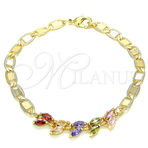 Pulsera Elegante 03.63.2128.2.08 Oro Laminado, Diseño de Oja, con Multicolor Zirconia Cubica, Pulido, Tono Dorado (05 MM Thickness, 8 Inches Length)