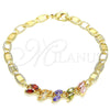 Pulsera Elegante 03.63.2128.2.08 Oro Laminado, Diseño de Oja, con Multicolor Zirconia Cubica, Pulido, Tono Dorado (05 MM Thickness, 8 Inches Length)