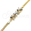Pulsera Elegante 03.63.2129.1.07 Oro Laminado, Diseño de Flor y Oja, con Negro and Blanca Zirconia Cubica, Pulido, Tono Dorado (04 MM Thickness, 7 Inches Length)