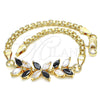 Pulsera Elegante 03.63.2129.1.07 Oro Laminado, Diseño de Flor y Oja, con Negro and Blanca Zirconia Cubica, Pulido, Tono Dorado (04 MM Thickness, 7 Inches Length)