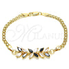 Pulsera Elegante 03.63.2129.1.07 Oro Laminado, Diseño de Flor y Oja, con Negro and Blanca Zirconia Cubica, Pulido, Tono Dorado (04 MM Thickness, 7 Inches Length)