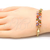 Pulsera Elegante 03.63.2129.2.07 Oro Laminado, Diseño de Flor y Oja, con Multicolor Zirconia Cubica, Pulido, Tono Dorado (04 MM Thickness, 7 Inches Length)
