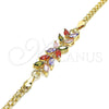 Pulsera Elegante 03.63.2129.2.07 Oro Laminado, Diseño de Flor y Oja, con Multicolor Zirconia Cubica, Pulido, Tono Dorado (04 MM Thickness, 7 Inches Length)