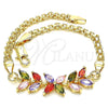 Pulsera Elegante 03.63.2129.2.07 Oro Laminado, Diseño de Flor y Oja, con Multicolor Zirconia Cubica, Pulido, Tono Dorado (04 MM Thickness, 7 Inches Length)